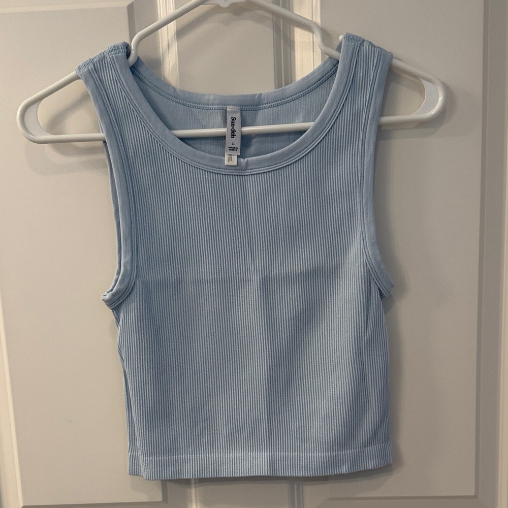 Aritzia Sun-Deh Light Blue Ribbed Tank Top